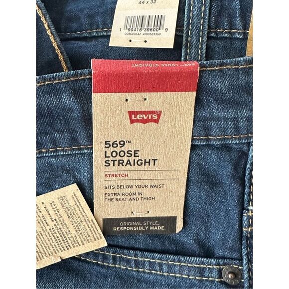 Levi's Men's 569 Loose Straight Fit Jeans stretch size 44X32 dark denim color  . - Picture 9 of 10